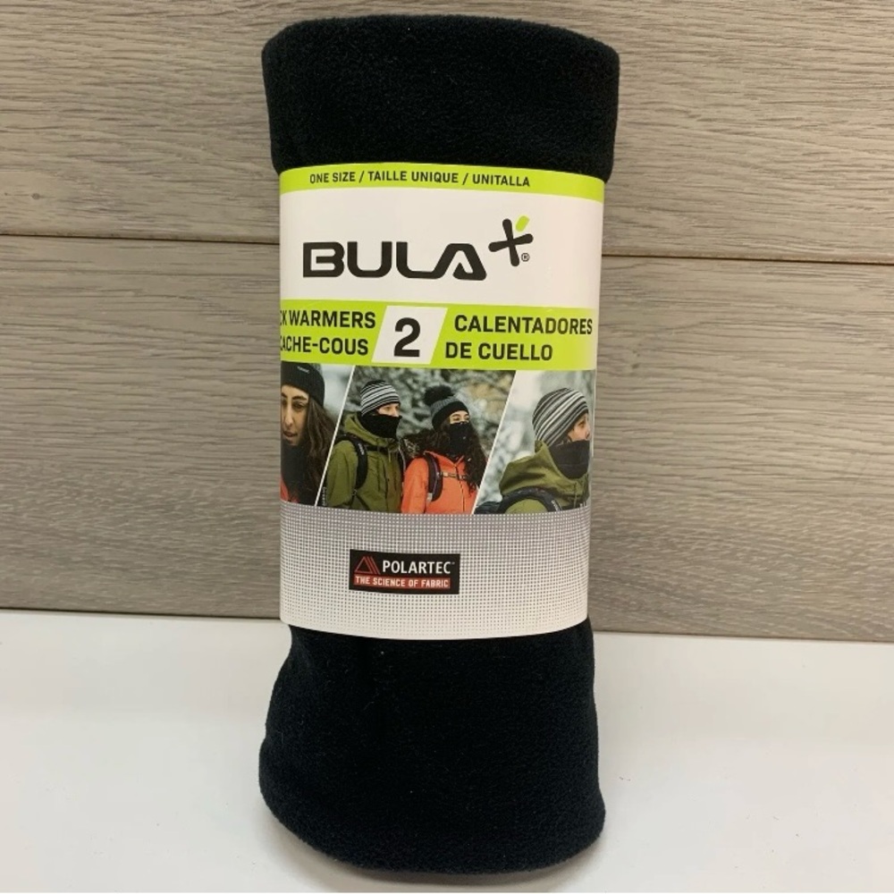 Bula+ Unisex Neck Warmer 2 Pack Polartec Double Layer Fleece (Black) One Size
